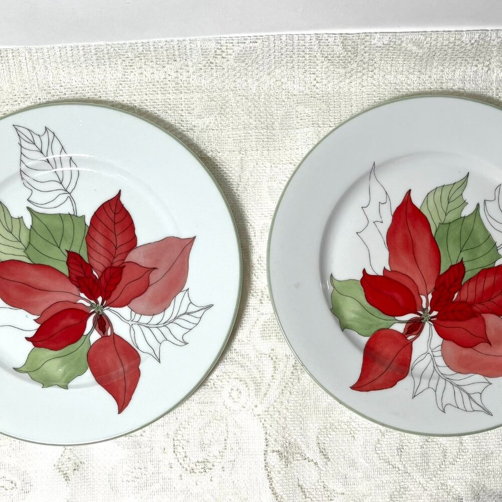 BLOCK SPAL Poinsettia Salad Plate - Set of 2, Watercolors, GOERTZEN , Green Trim